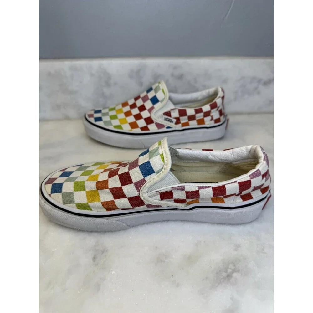 Vans Classic Slip-On Retro Rainbow Checkerboard Skateboard Shoes Sz 5.0W 3.5 Men